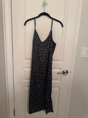 Black Polka Dot Midi Slip Skirt with White Spots